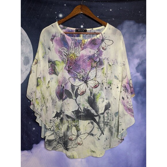 Abstract Butterfly Floral Poncho Top Size Small Artistic Festival Fairy Ethereal - Picture 1 of 9